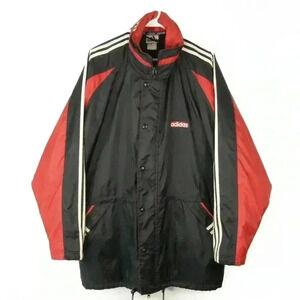 Vintage 90s Adidas Olympia Black Red White Stripe Coat Jacket